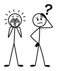 Two stick figures expressing confusion and distress in simple vector illustration format silhouette vector illustration white background