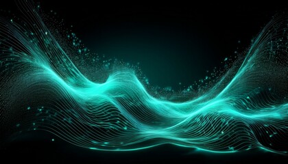 Obraz premium turquoise abstract waves with sparkling particles on a black background