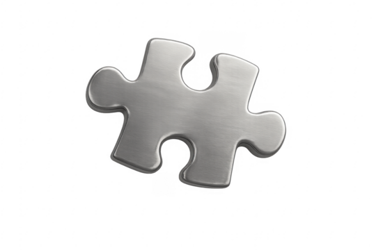 Metal jigsaw puzzle piece finding solution concept