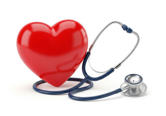 Red heart symbol with a stethoscope isolated on white background