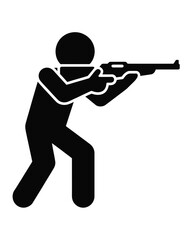 Stylized vector icon of a person aiming a rifle in black and white silhouette vector illustration white background