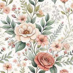 Seamless vintage rose pattern vector illustration for floral fabric design