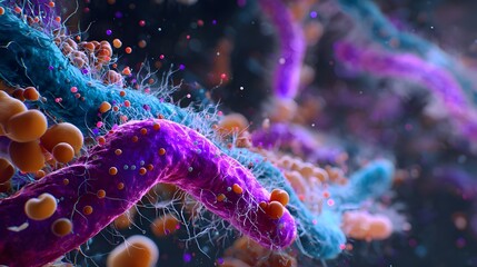 Fototapeta premium Microscopic View of Bacteria Attacking Human Cell Structure