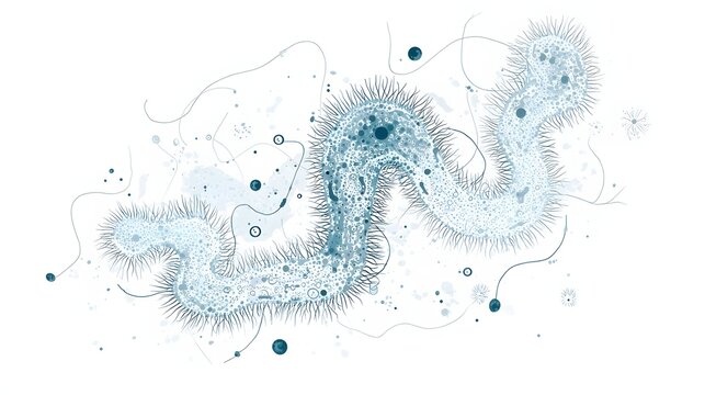 Microscopic spiral bacteria illustration with transparent texture