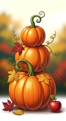 Stack of Pumpkins Autumnal Decor.