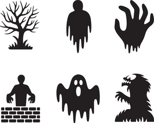 Sinister shadow Halloween icon set silhouette vector