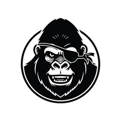 Gorilla Pirate Logo. Head Monkey Face Flat Design. Vector illustration