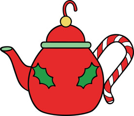 christmas teapot with holly decorations 