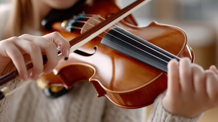 Musician plays violin indoors, showcasing skill and passion during a practice session in a cozy setting