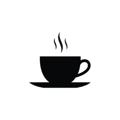 Coffee Cup Icon Vector – Steaming Beverage on Saucer, Minimal