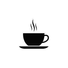 Coffee Cup Silhouette Vector – Hot Drink with Steam on Saucer