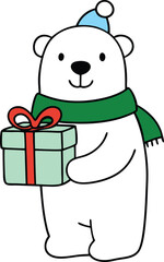 polar bear holding a christmas present 