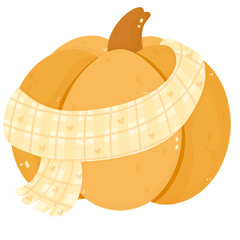 pumpkin with scarf, cozy autumn decoration 