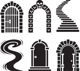 Underworld gateways Halloween icon set silhouette vector
