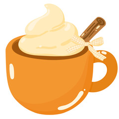 cute pumpkin spice hot drink with cinnamon 