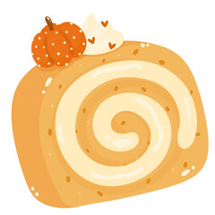 Pumpkin roll cake, cozy autumn decoration 