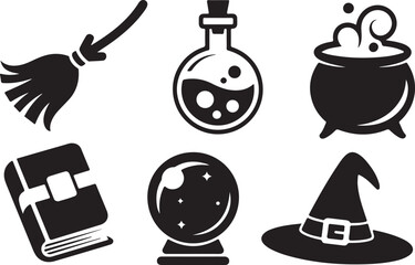 Witch supplies Halloween icon set silhouette vector