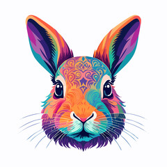 Vibrant Pop Art Rabbit Portrait with Psychedelic Colors and Intricate Patterns - A Modern Artistic Expression of Wildlife