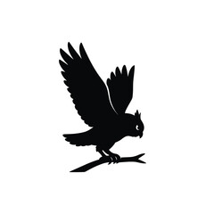Obraz premium Landing Owl Silhouette Vector – Wings Up, Talons Out on Branch