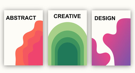 Abstract poster set. Colorful gradient waves and modern geometric shapes. Creative minimal vector backgrounds for branding, artwork, and digital promotion. Vector illustration.