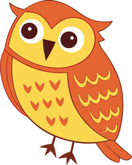 Playful Owl with Decorative Patterns. Yellow and Orange Cartoon Owl Vector. Whimsical Bird Character Illustration.
