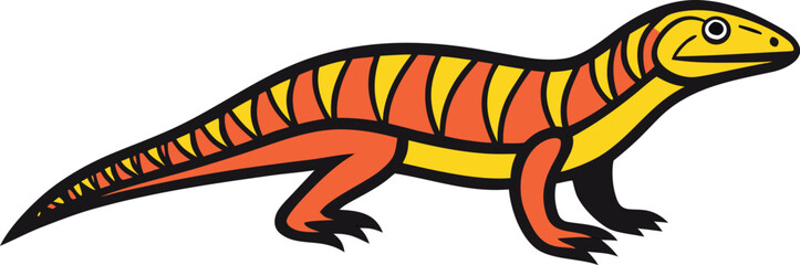 Striped Dinosaur Side Profile Vector. Cartoon Dinosaur with Orange and Red Stripes. Childrens Book Dinosaur Illustration.
