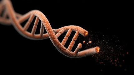 Close-up View of DNA Double Helix Structure with a Dynamic Energy Effect Illustrating Genetic Material in a Dark Background