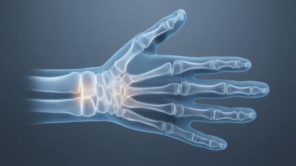 Transparent X-ray Visualization of a Human Hand Anatomy with Focus on Bones, Joints, Tendons, and Ligaments for Medical and Educational Purposes