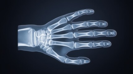 Naklejka premium Detailed X-ray Image of a Human Hand, Showing Bones, Joints, and Structure for Medical and Educational Use in Anatomy Studies and Health Resources