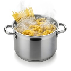 Stainless steel pot filled with boiling pasta, 