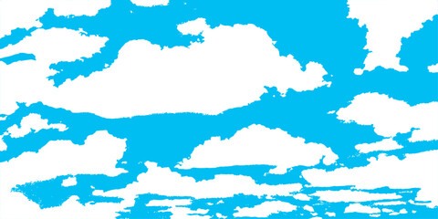 Abstract blue watercolor background illustration with torn paper edge design. Blue sky nature landscape background with realistic fluffy clouds. Cloudscape covered sunny sunshine morning sky. cloudy