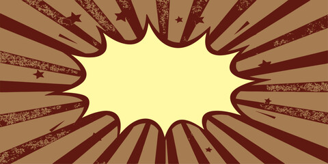 Fototapeta premium Comic book style blank speech bubble. retro cartoon design. Empty speech bubble in white color for your design. Handmade cut out paper craft art work. Explosion Burst, Radial Lines and Halftone Dots