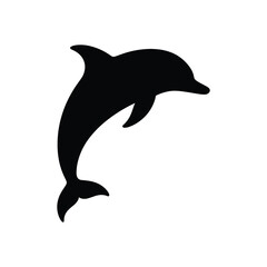 Minimal vector silhouette of jumping dolphin, solid black design isolated on white