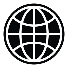 Black and white globe icon with grid lines and outer circle world earth
