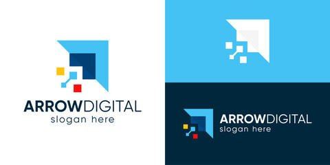 Creative modern arrow digital logo template. Abstract arrow with digital symbol for technology logo design vector illustration.