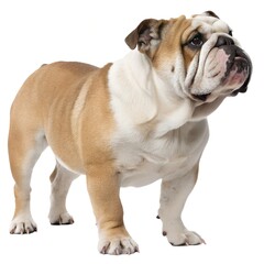 Obraz premium Loyal Bulldog Portrait: A stoic, dignified English bulldog with a distinctive wrinkled face stands confidently, embodying strength and loyalty.