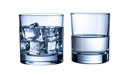  Drinking Water Glass Pair Collection, isolated on transparent background.