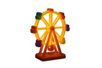 Yellow plastic toy ferris wheel with colorful cabins