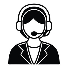 Black and white icon of a person wearing headphones and a microphone headset 1