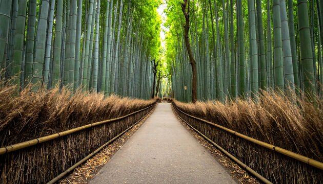 Bamboo forest path, sunlight