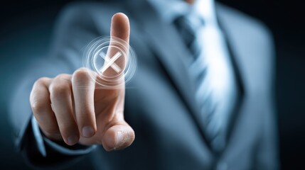 business man pointing to transparent board with text claims no logos no brands ar 169