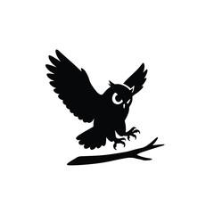 Obraz premium Swooping Owl Silhouette Vector – Talons Forward Over Branch, Minimal Black