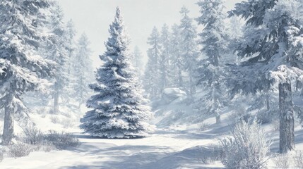 snowy christmas tree in a winter wonderland