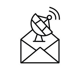 Modern Line Art Illustration of an Envelope with a Satellite Dish Representing Global Communication and Information Technology