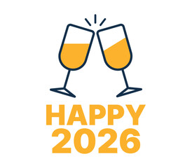 Festive Happy 2026 Celebration Toast with Champagne Glasses Conveying New Year's Eve or a Milestone Achievement Symbolism