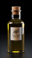 Glass jar of olive oil with cork,