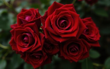Obraz premium Stunning bouquet of velvety, deep red roses bloom