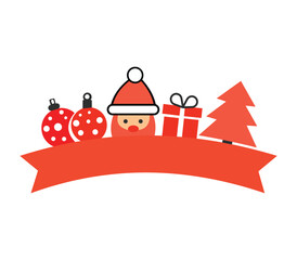 Festive Holiday Banner Featuring Santa Claus Christmas Ornaments Gift Box and a Christmas Tree Conveying Joy and Celebration