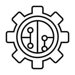 Black outline gear with circuit board inside on white background cogwheel technology