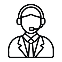 Black outline icon of a person wearing a headset and suit microphone